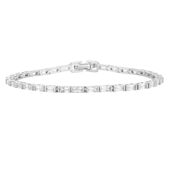 Pavui Jewelry - 14K White Gold Plated CZ Tennis Emerald Cut Simulated Diamond Bracelet